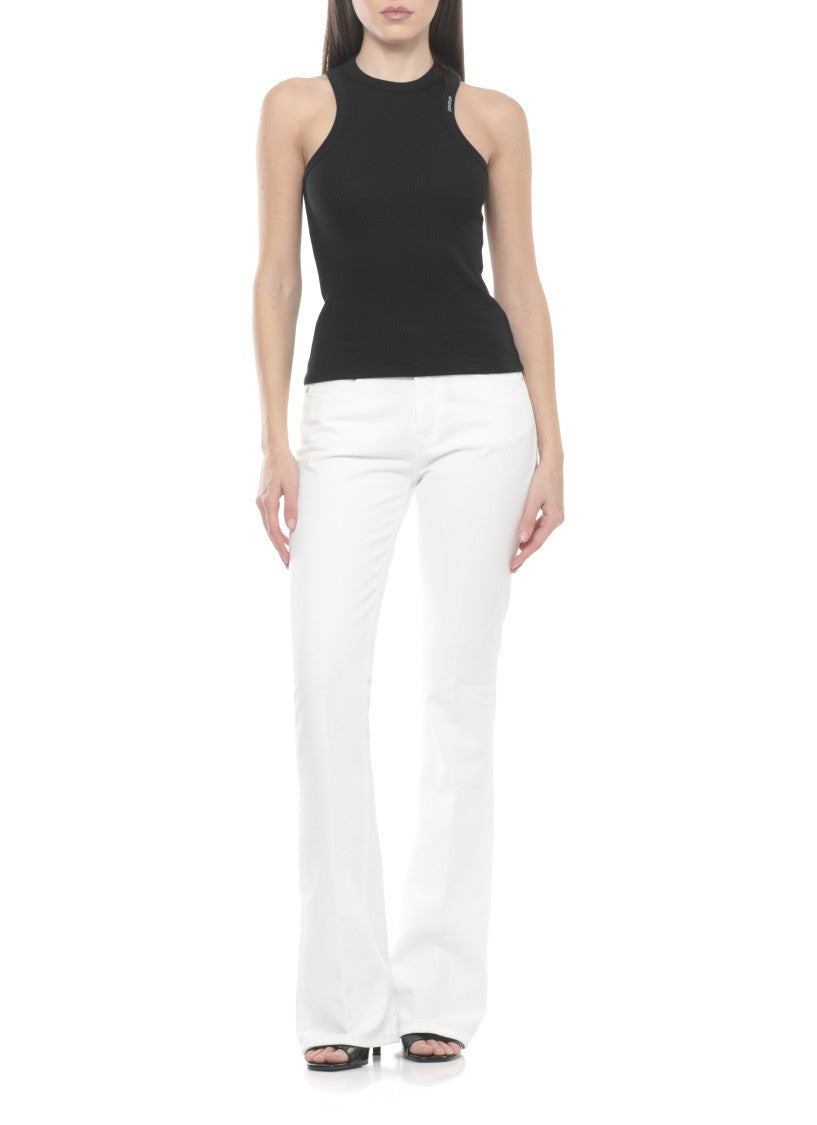 Dondup White Newlola Leather Tab Denim Jeans