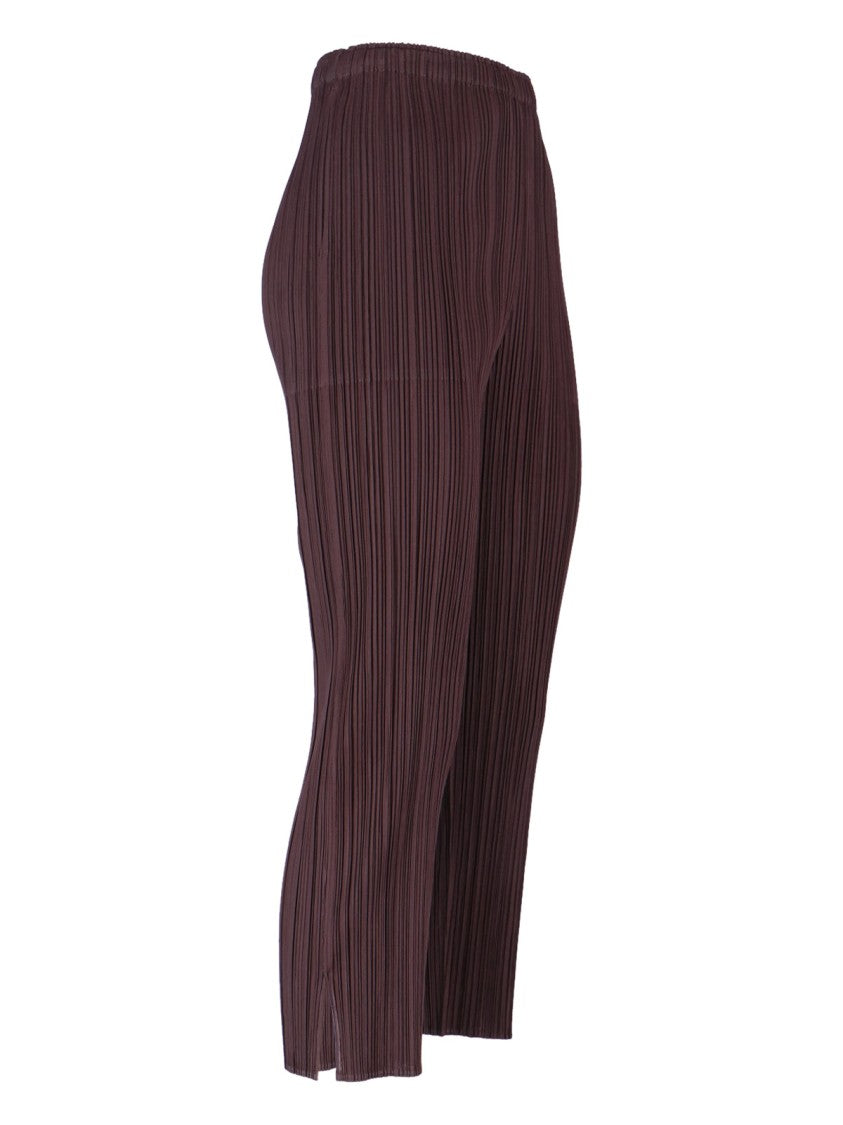 Pleats Please Pleated Brown Trousers With Cropped Cut