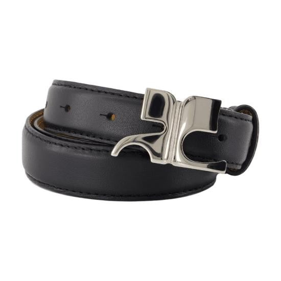 Courrèges Smooth-Finish Black Leather Belt With Distinctive Metallic Buckle