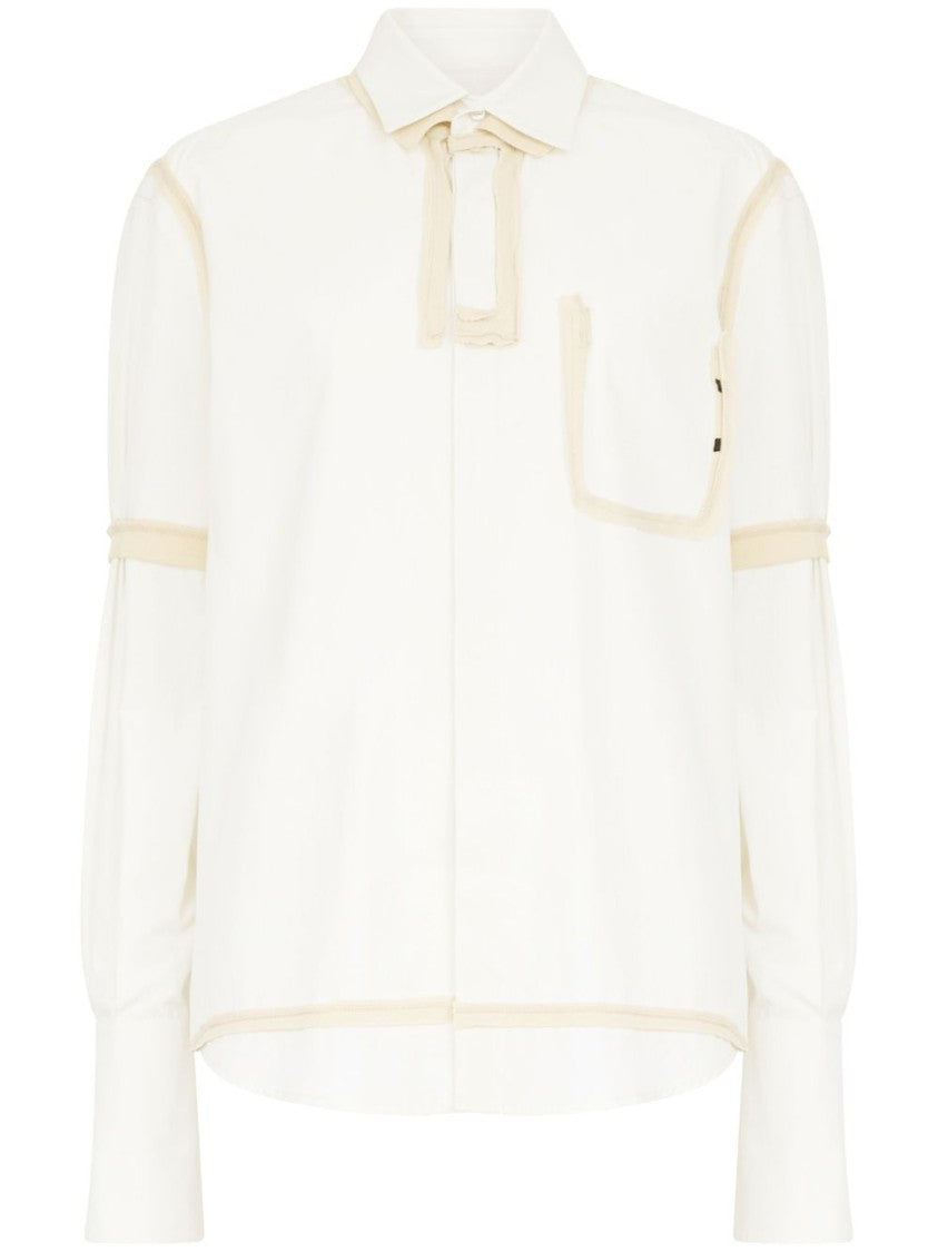 Maison Margiela Deconstructed White Shirt With Tailored Beige Detailing