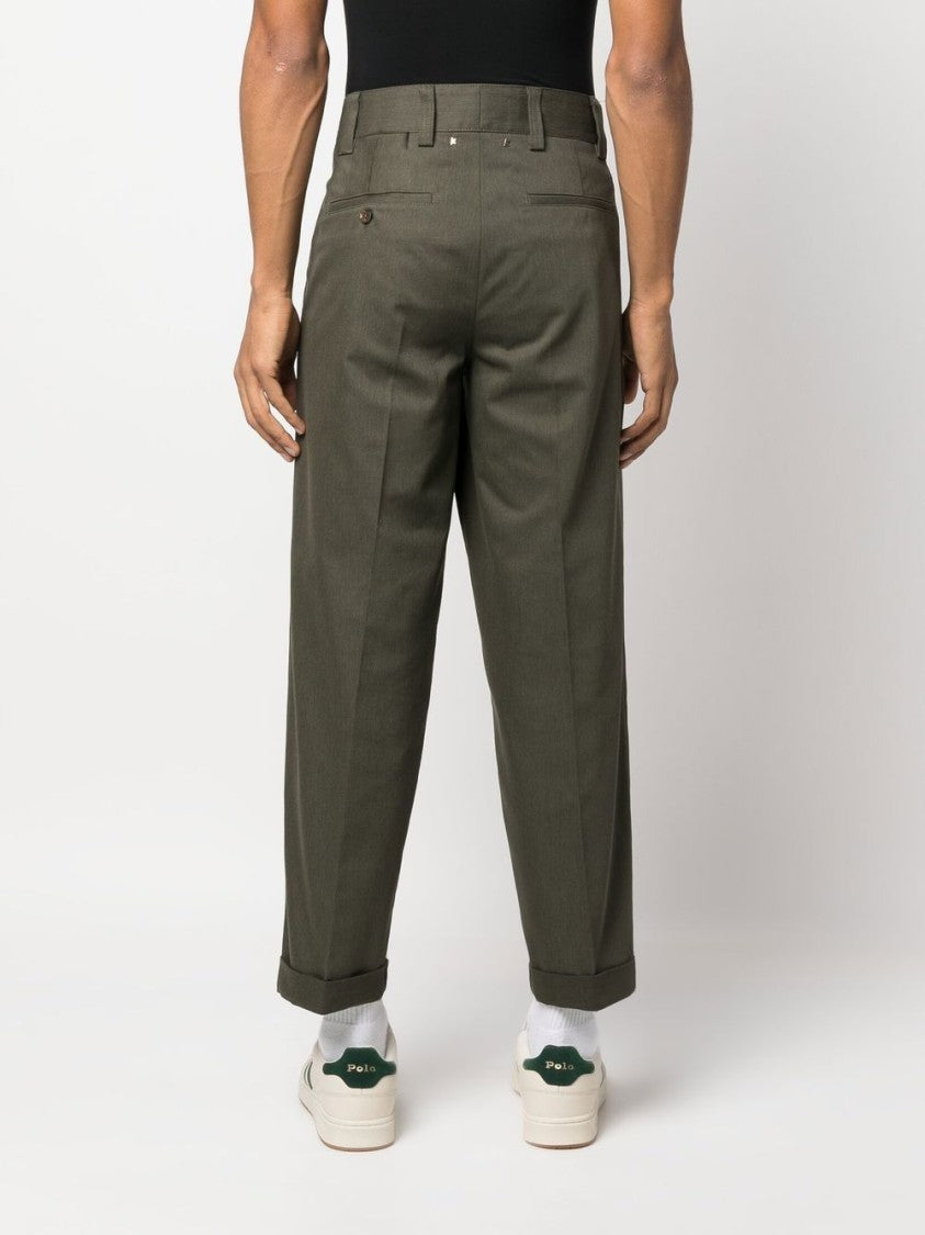 Golden Goose Straight-Leg Green Trousers With Cuffed Hems