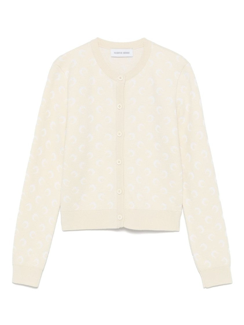 Marine Serre Cropped White Sweater With Delicate Pattern