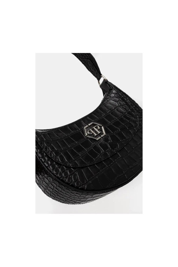 Philipp Plein Black Galaxy Crocodile-Embossed Leather Shoulder Bag