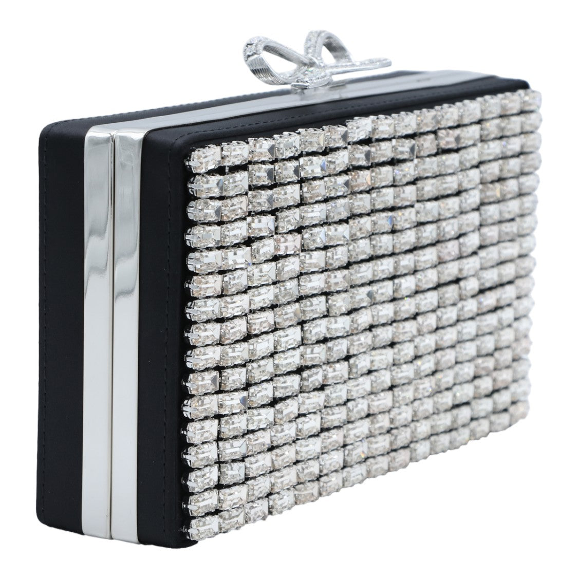 Self-Portrait Black Crystal Embellished Rectangular Box Clutch Bag