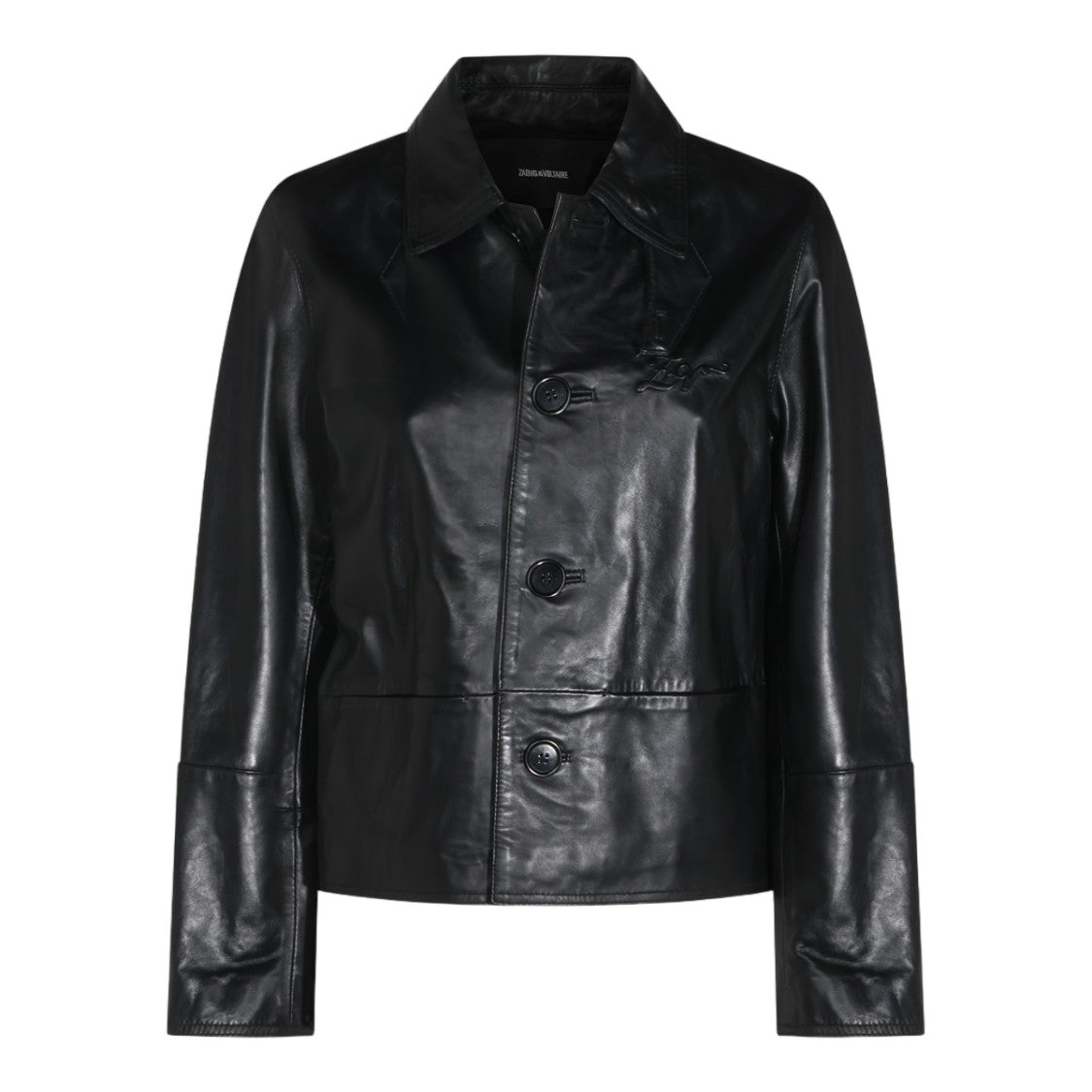 Zadig & Voltaire Cropped Leather Jacket With Classic Collar