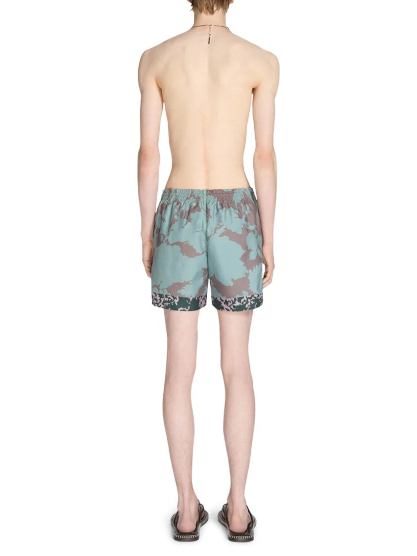 Dries Van Noten Mid-Thigh Swim Shorts With Abstract Camouflage Pattern