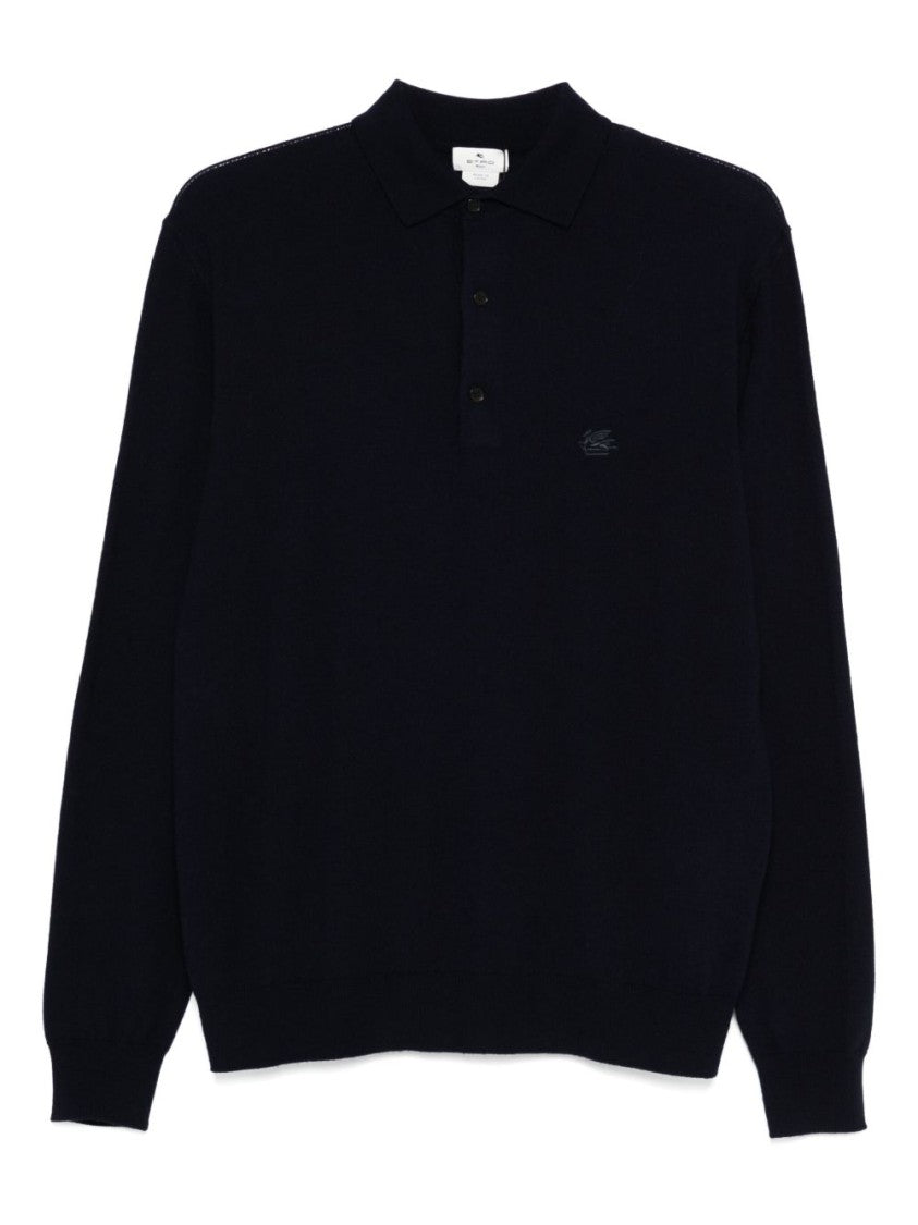 Etro Deep Navy Wool Knit Polo Sweater