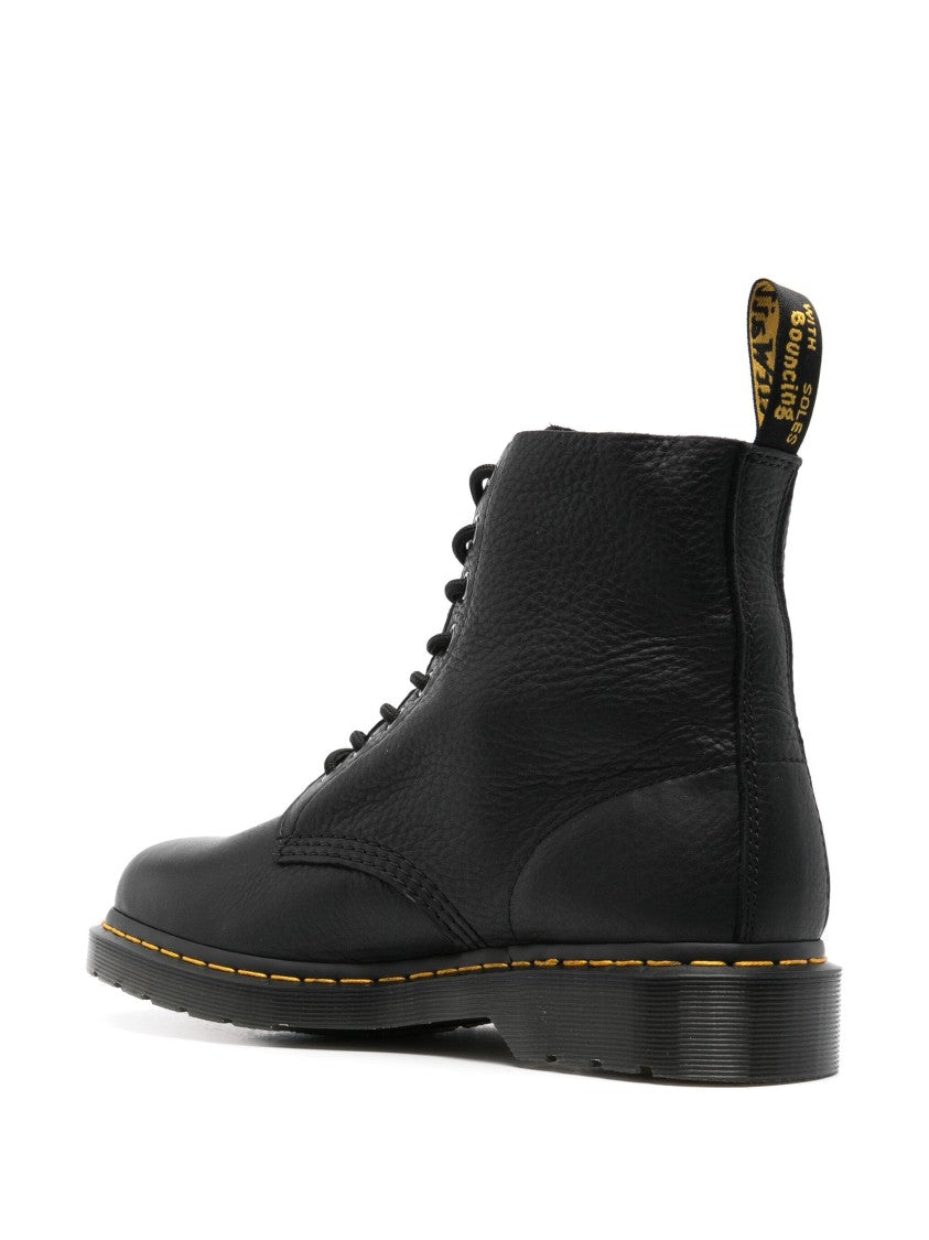 Dr. Martens Ankle-High Textured Leather Boots With Lace-Up Front And Signature Stitching