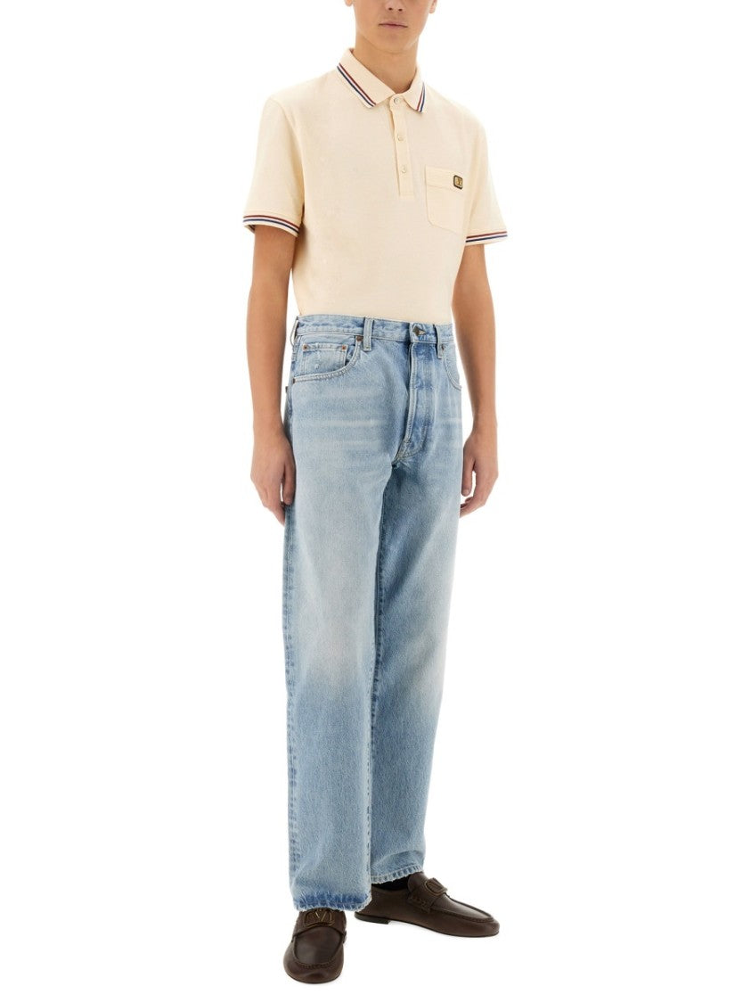 Valentino Subtle Striped Cotton Polo Shirt