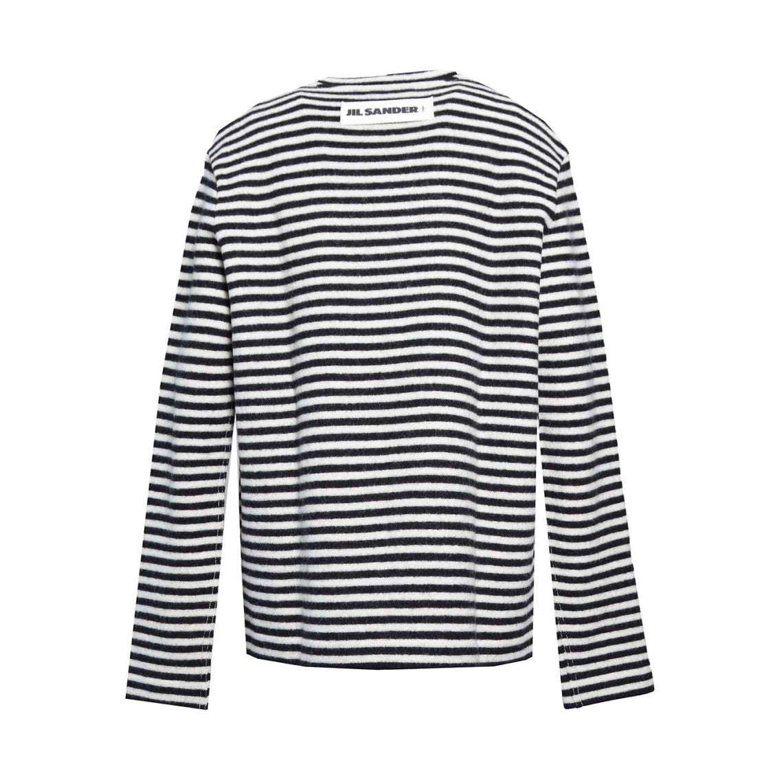 Jil Sander White And Black Striped Wool Crewneck Sweater