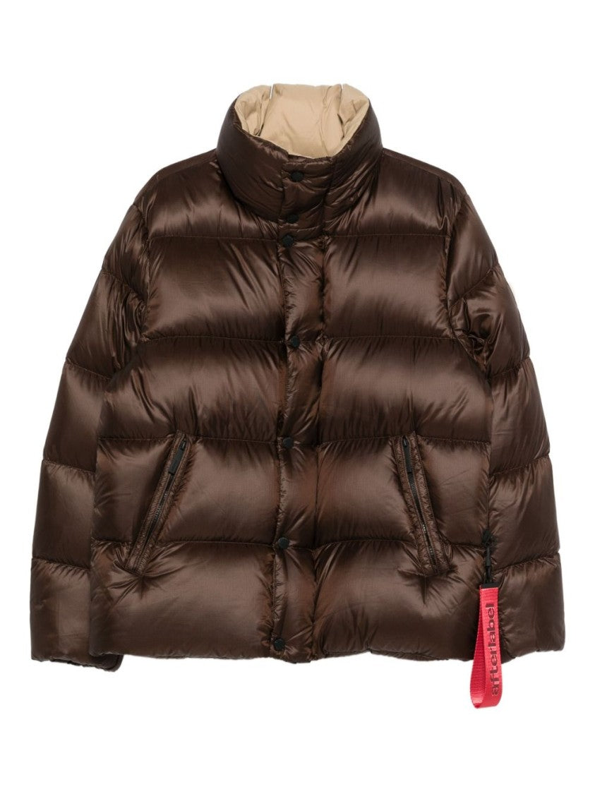 After Label Brown Lightweight Puffer Jacket With High Collar