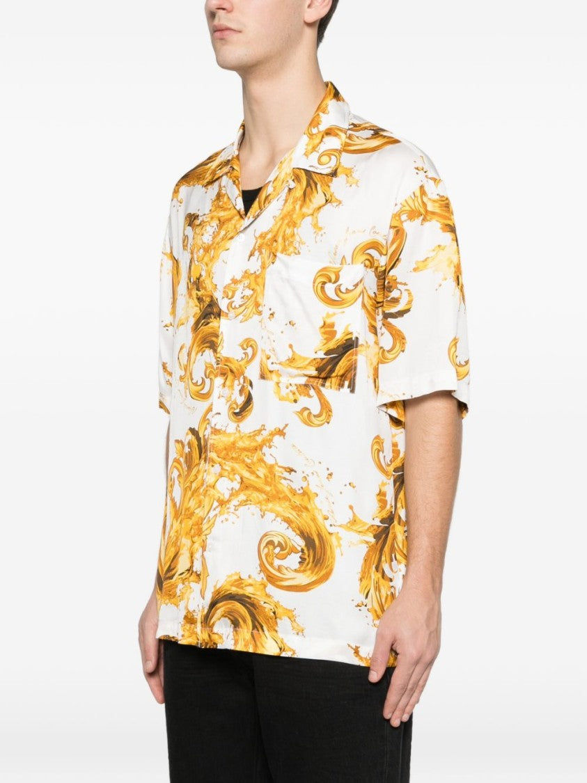 Versace Jeans Couture Short-Sleeve Baroque Print Shirt With Camp Collar