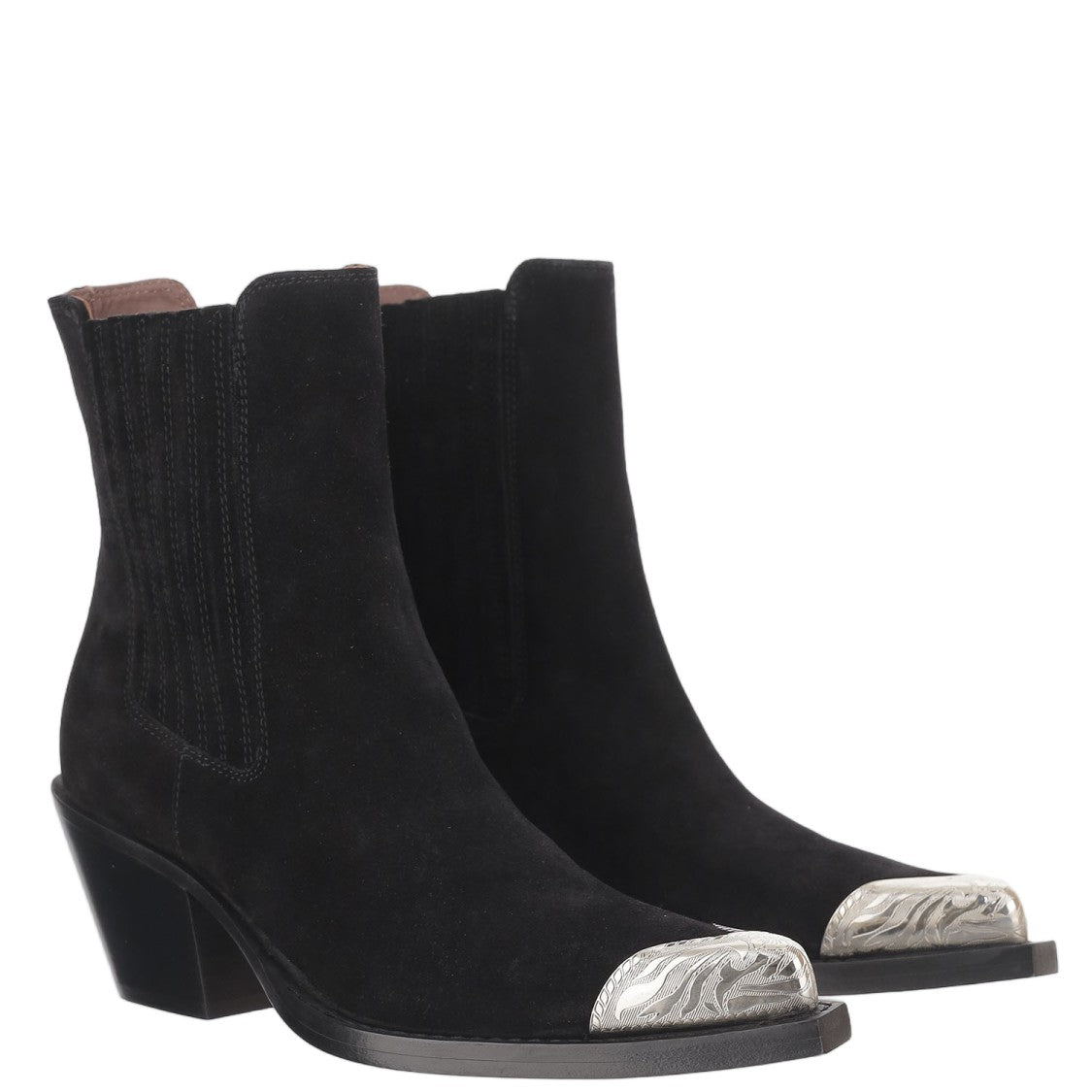 Paris Texas Pointed-Toe Suede Ankle Boots With Metallic Detailing