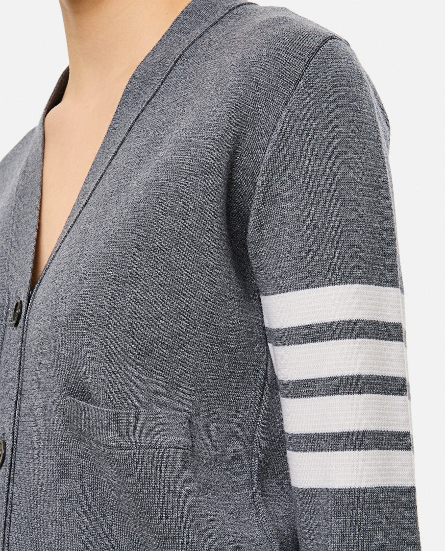 Thom Browne Milano Classic V-Neck Grey Cardigan