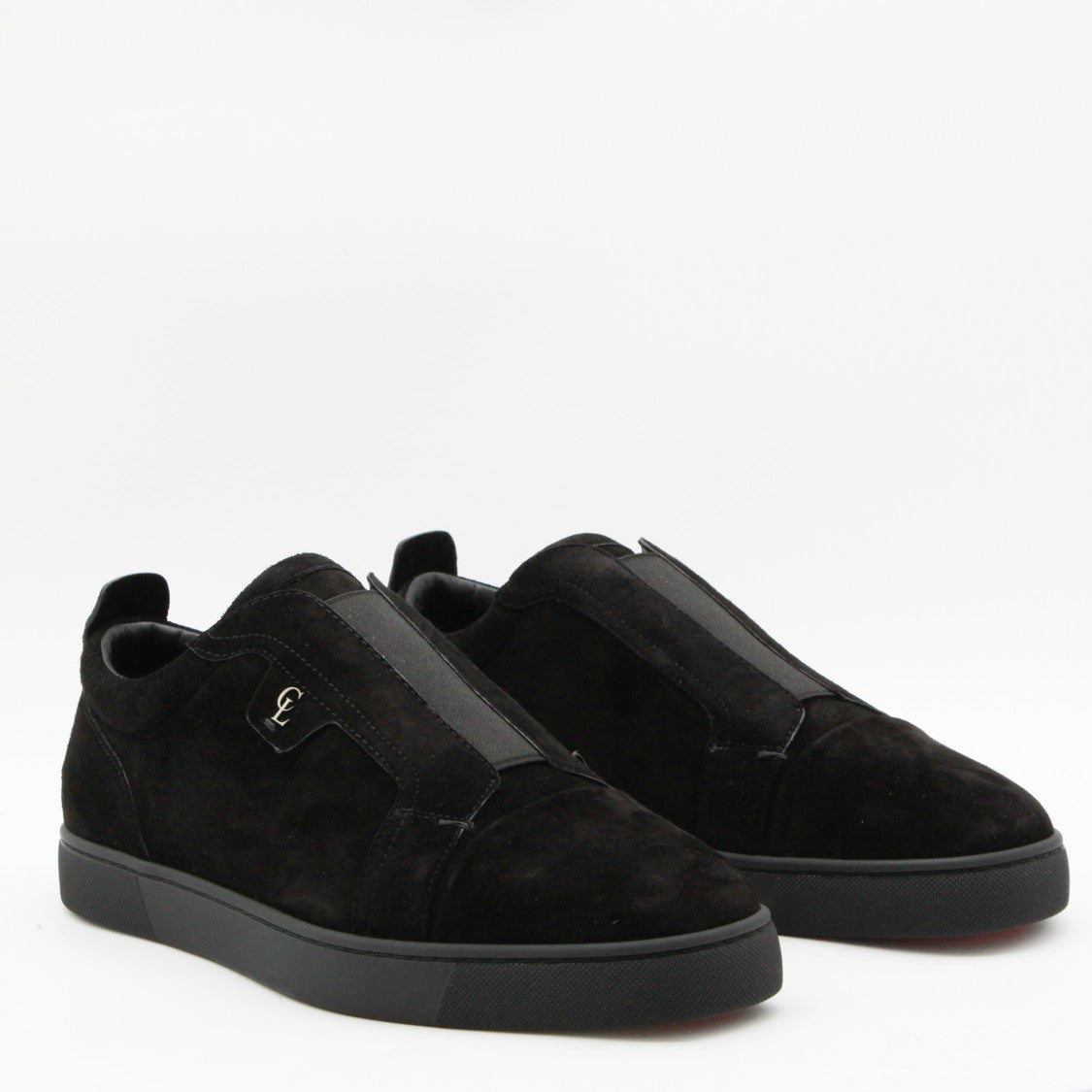 Christian Louboutin Minimalist Black Suede Sneakers With Metallic Detail
