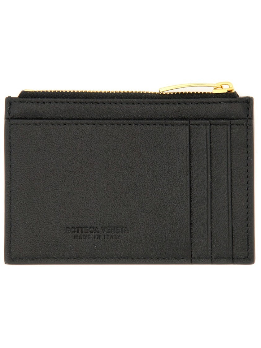 Bottega Veneta Woven Zippered Lambskin Card Holder