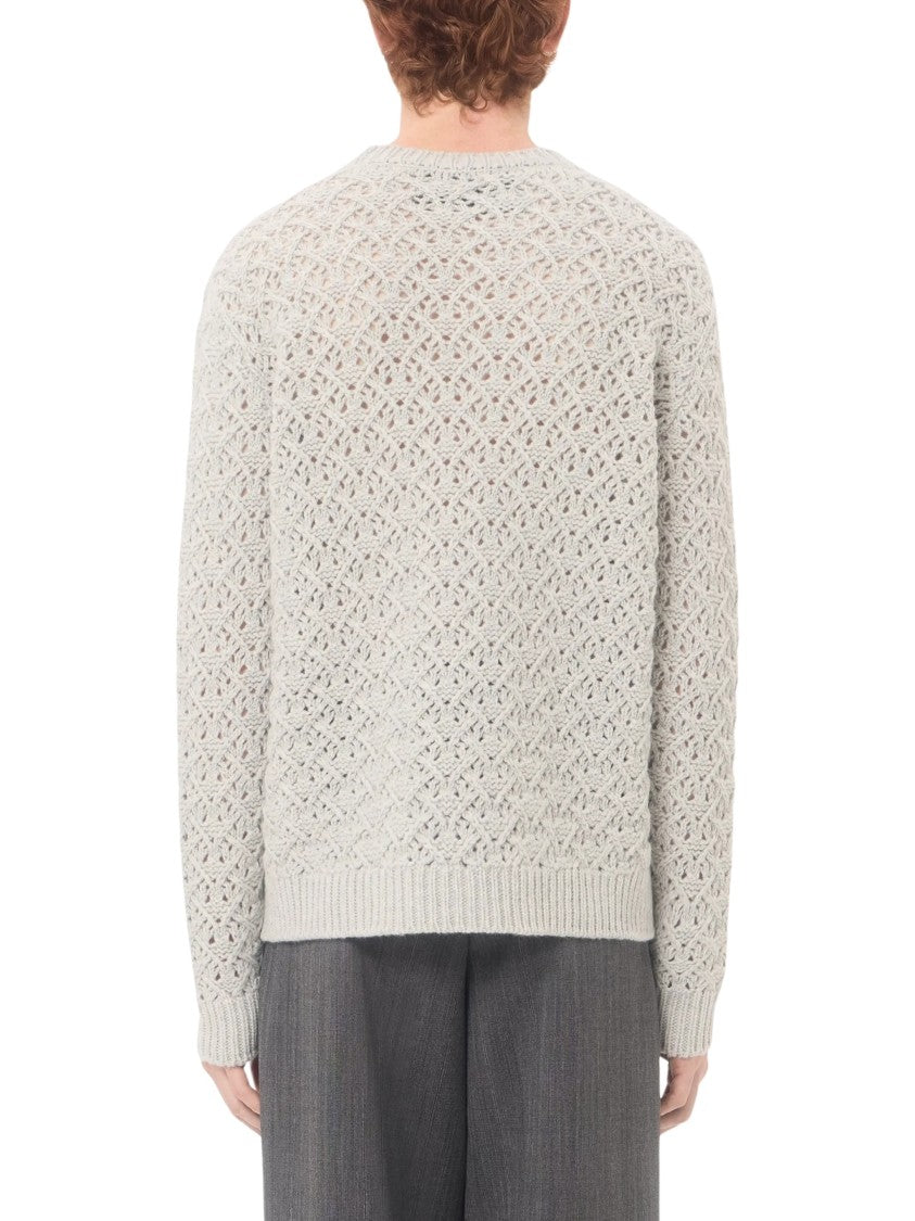Valentino Perforated Diamond Knit Wool And Cashmere Jumper With Metallic Detail