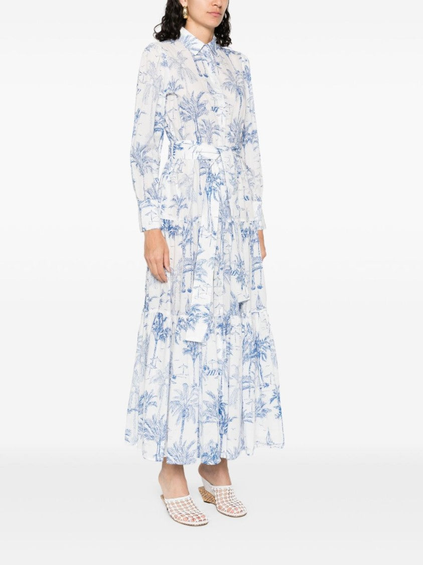 Mc2 Saint Barth Tropical Print Maxi Dress With Front Button Fastening And Belted Waist