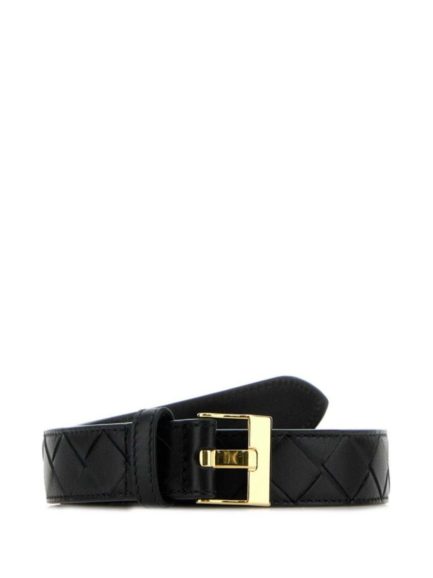 Bottega Veneta Woven Design Belt With Polished Gold Buckle