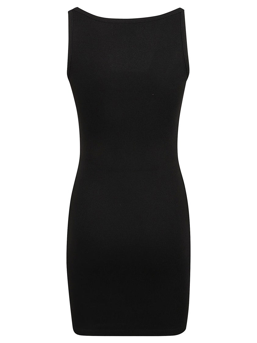 Off-White Ribbed Short Dress With Logo Embroidery