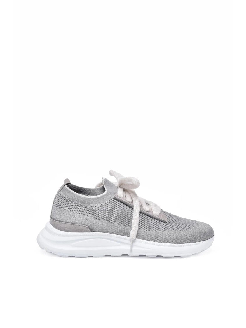 Eleventy Light Grey Mesh Leather Stretch Sneakers