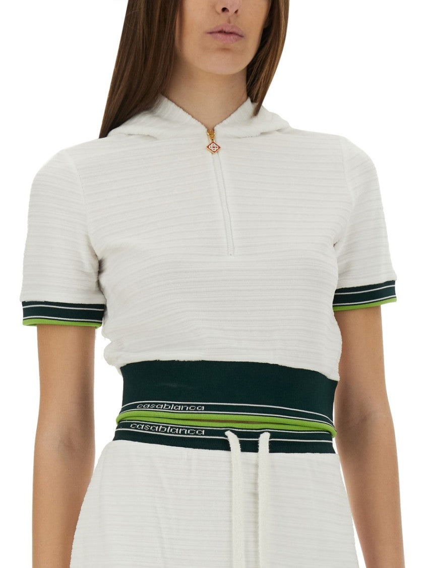 Casablanca Cropped Tennis Shirt With Zip-Up Front
