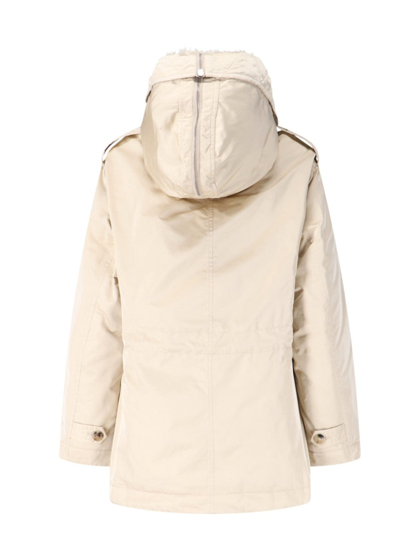 Ermanno Scervino Short Creamy Beige Shearling-Lined Jacket With Epaulets