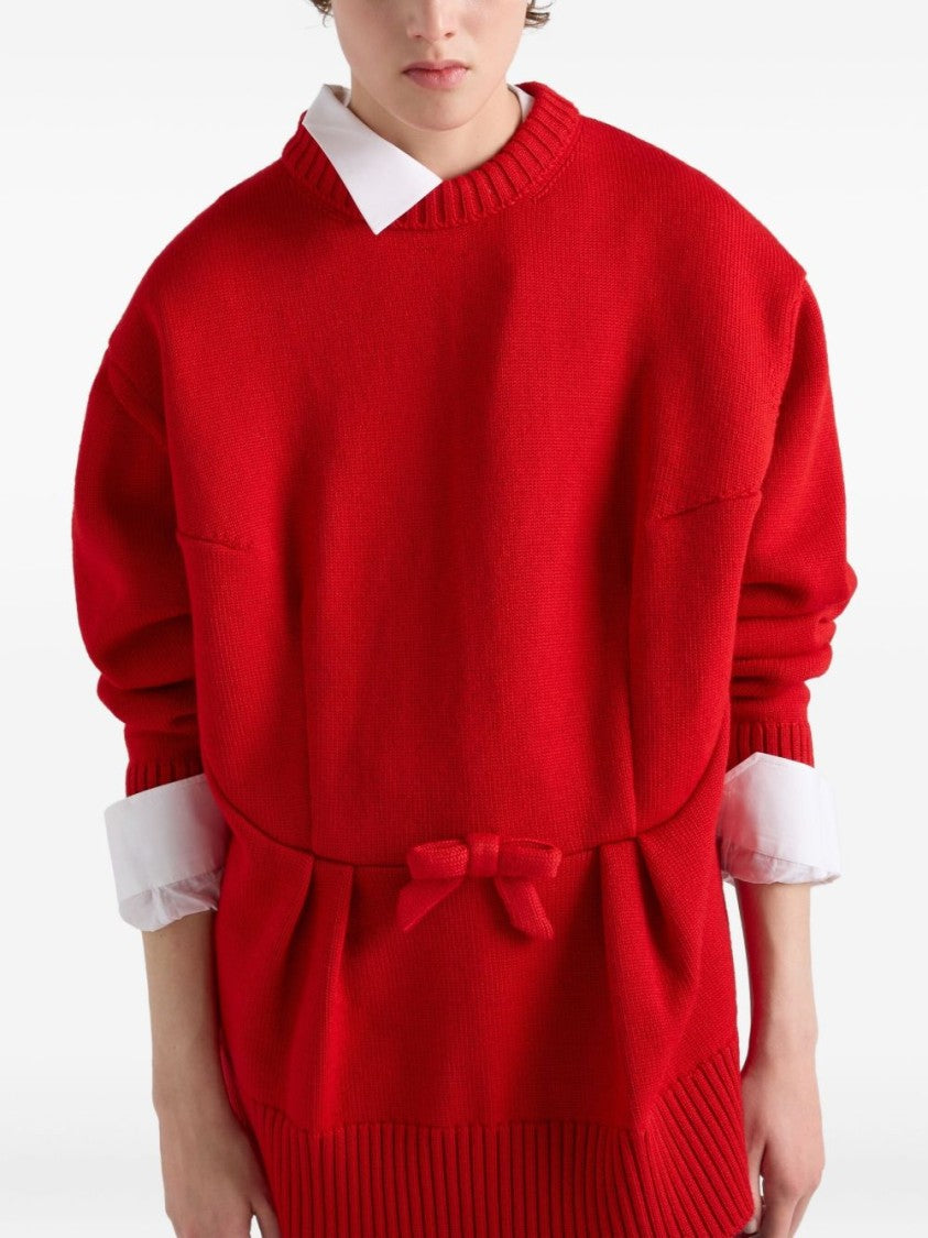 Prada Red Knit Sweater With Bow Detail