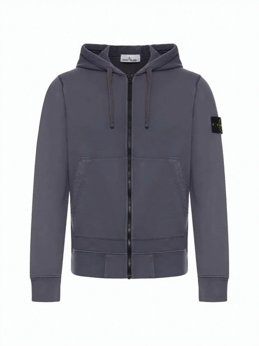 Stone Island Organic Cotton Fleece Zip-Up Hoodie With Drawstring