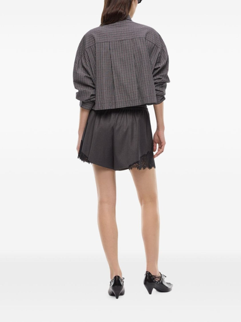 Pinko Black Cropped Checkered Tie Detail Shirt