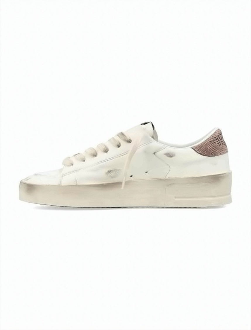 Golden Goose Distressed White Leather Low-Top Sneakers With Textured Star