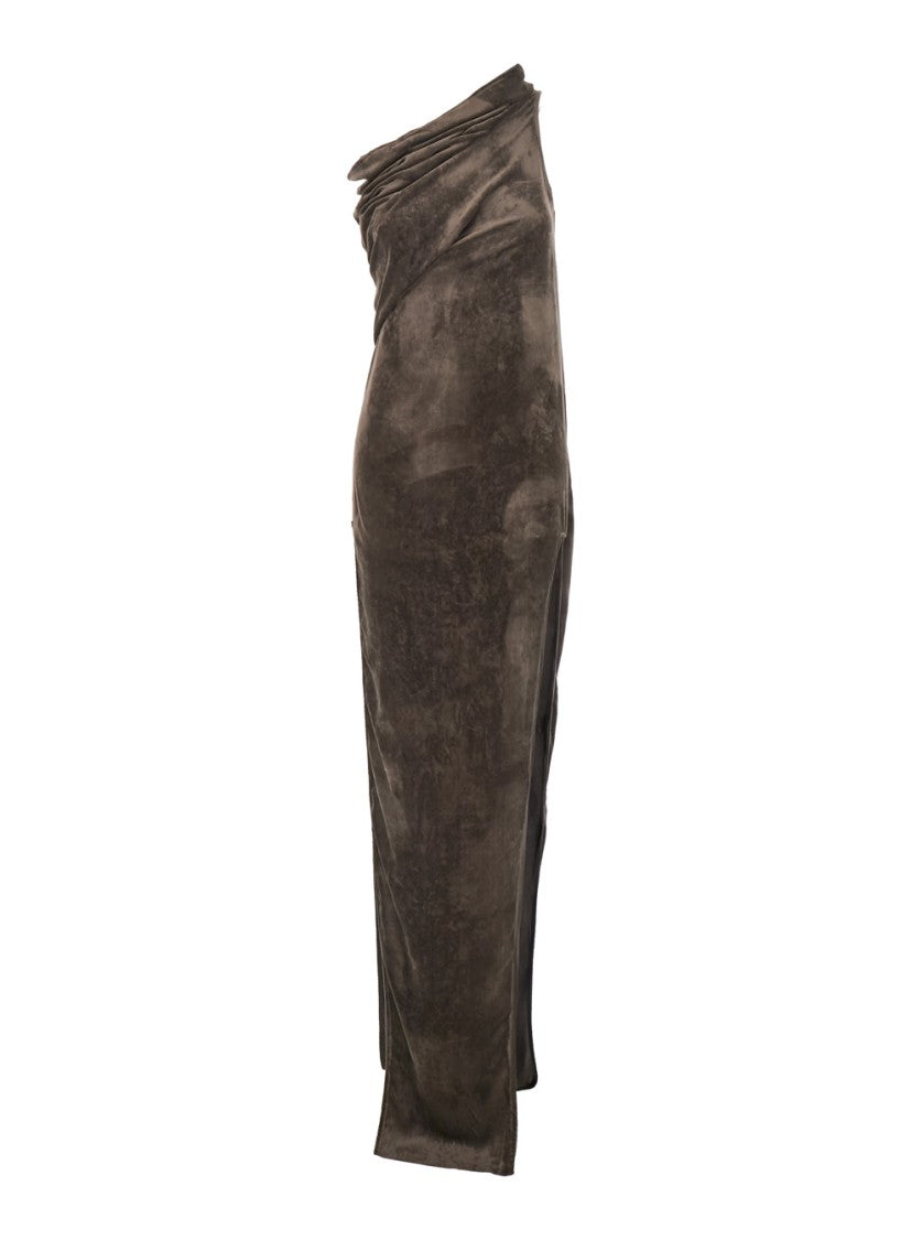 Rick Owens Athena Arrowhead' Brown Asymmetric Long Dress