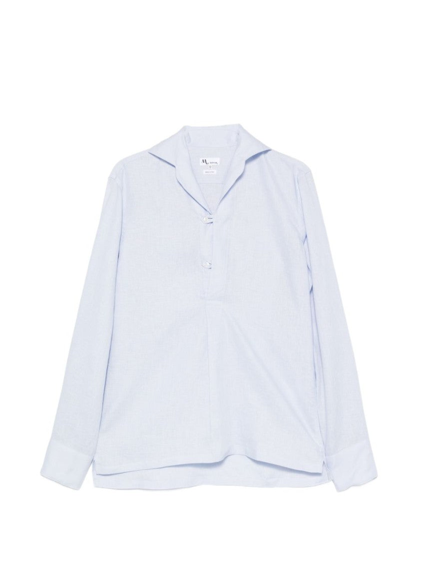 Doppiaa Relaxed Fit Blue Linen Shirt