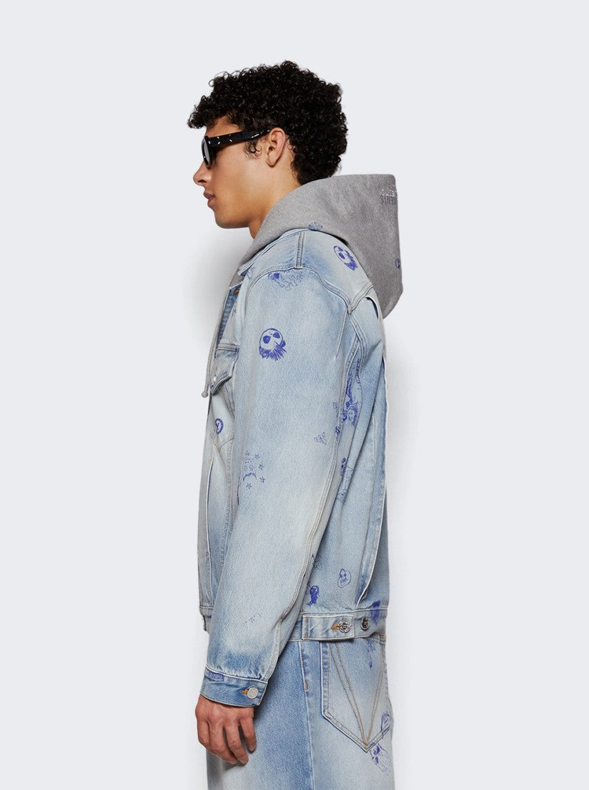 Vetements Scribbled Hooded Jacket Light Blue