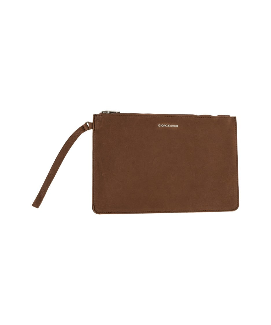Giorgio Brato Brown Leather Pouch With Polished Finish