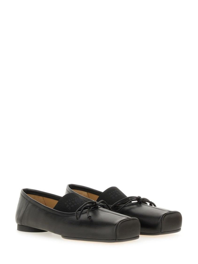 Mm6 By Maison Margiela Leather Ballerina Flats With Square Toe And Bow Detail