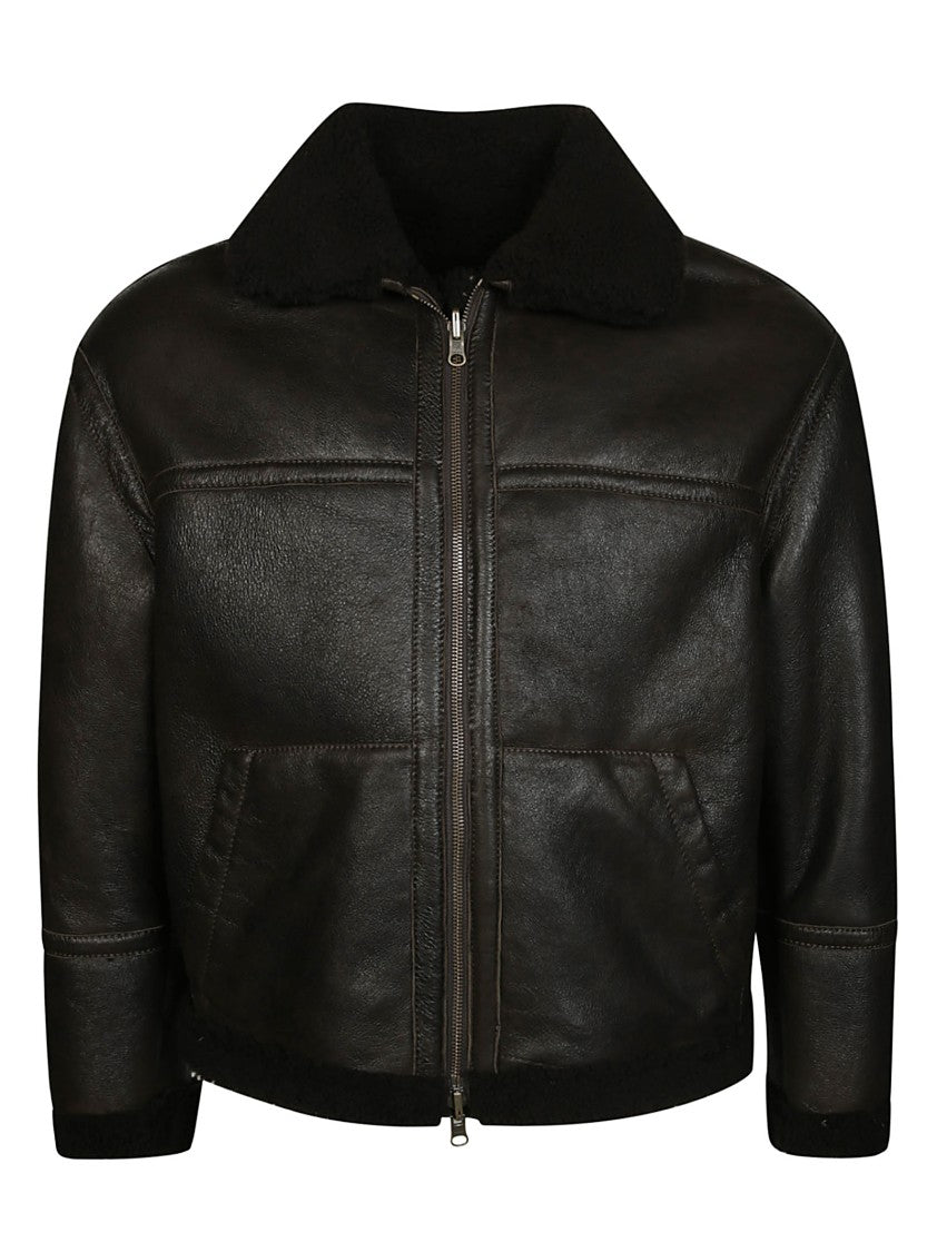 Salvatore Santoro Textured Black Leather Classic Bomber Jacket
