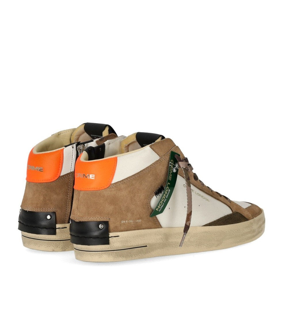 Crime London Sk8 Deluxe Mid Beige And White Sneaker