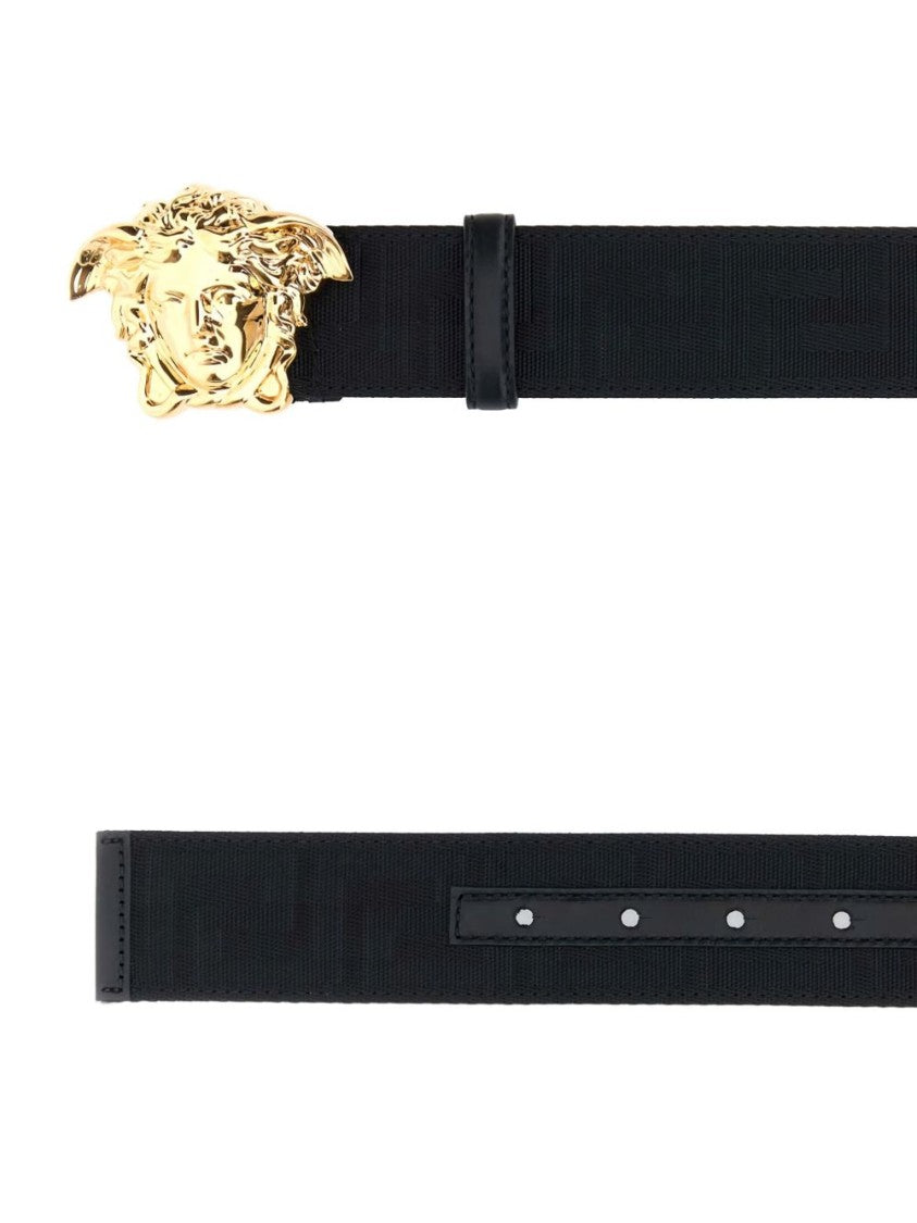 Versace Black And Gold Medusa Head Belt