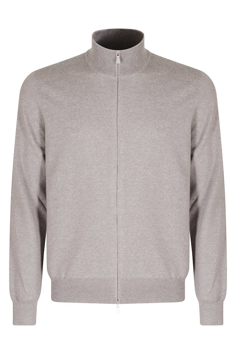 Tagliatore Dove Grey Full-Zip Merino Wool Turtleneck