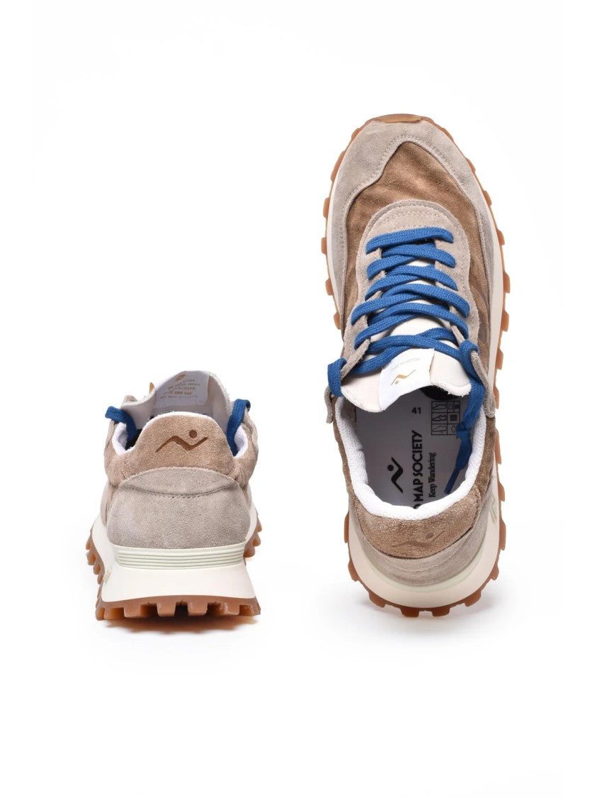 No Map Society Beige Leather-Blend Suede Sneakers