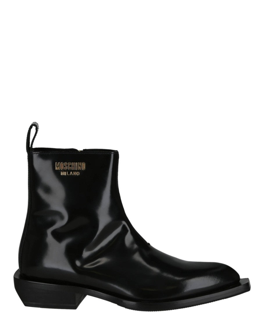 Moschino Gold Lettering Logo Ankle Boots