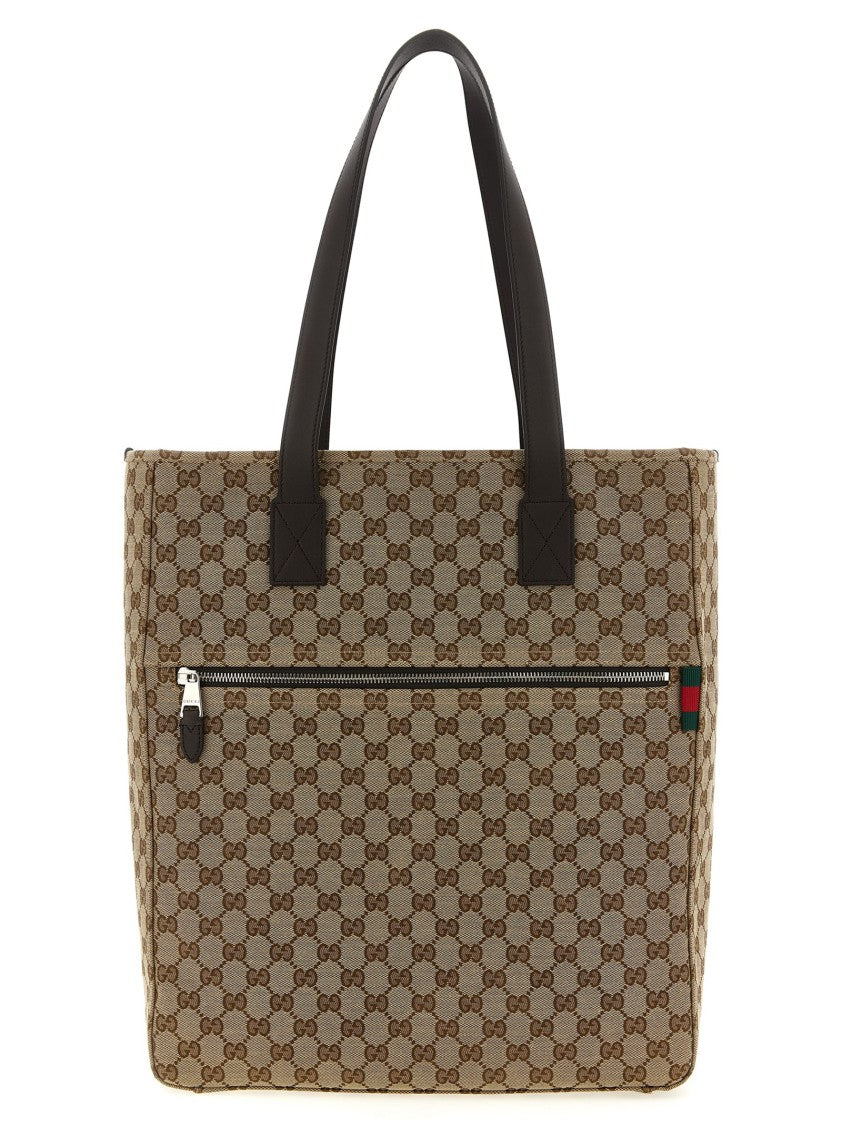 Gucci Monogram Shoulder Bag With Leather Accents