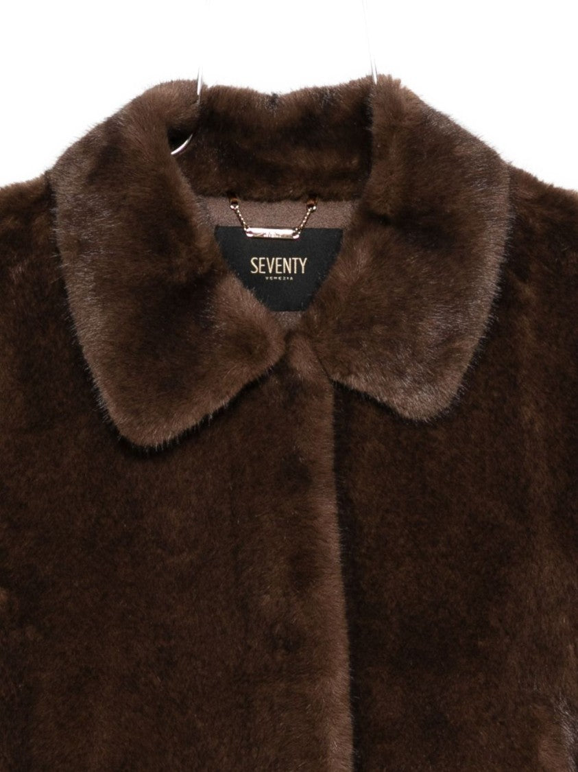 Seventy Sergio Tegon Cropped Brown Faux Fur Coat