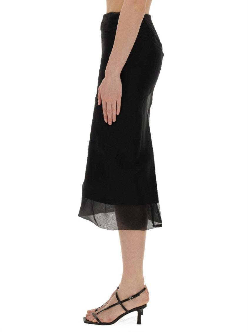 Sportmax Silk Midi Skirt With Sheer Hem And Concealed Zipper