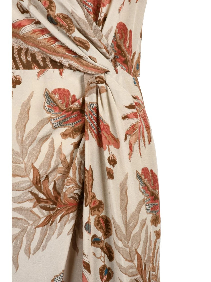 Max Mara Beige Aquila Printed Silk Midi Dress