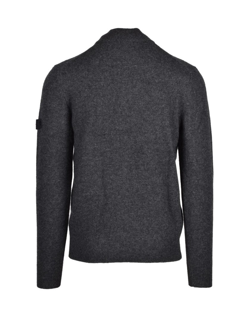 Peuterey Grey Wool-Yak Zip Mock Neck Sweater