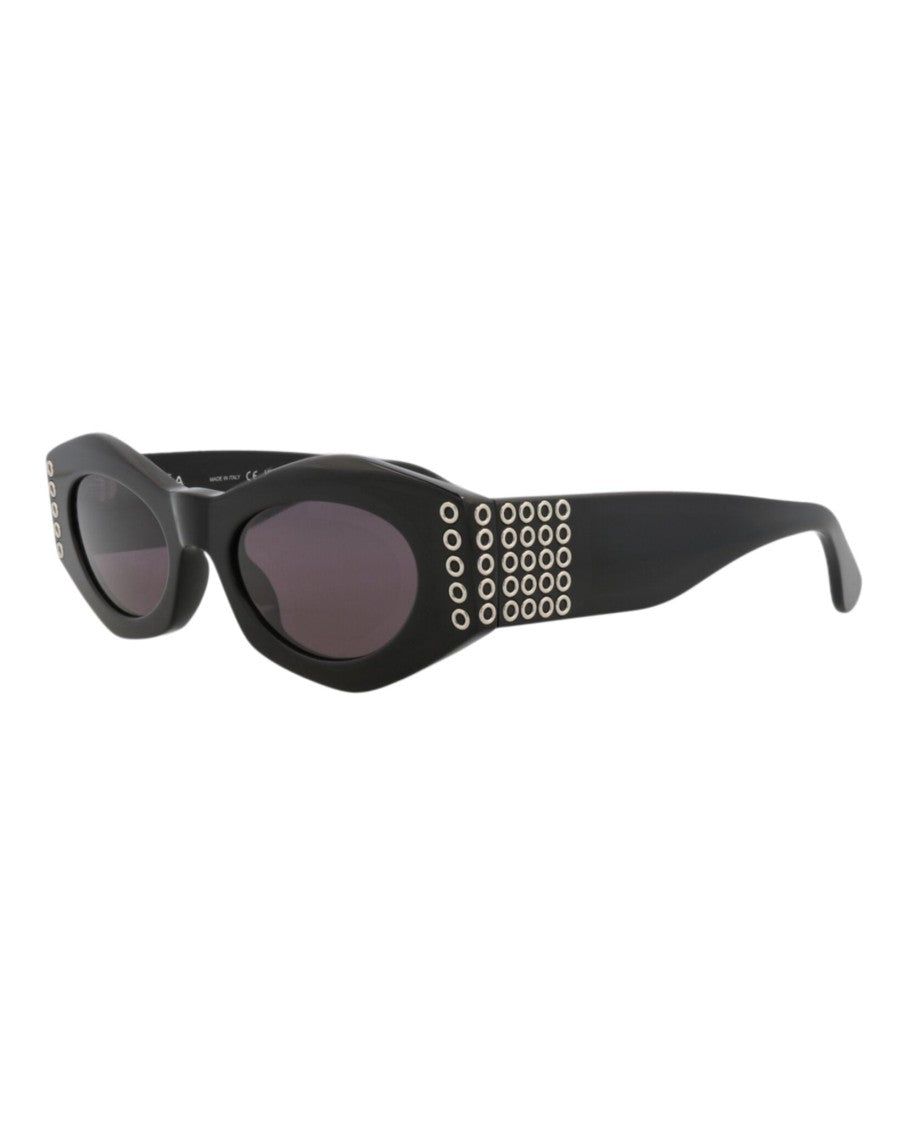 Alaïa Round-Frame Acetate Sunglasses With Silver-Tone Eyelet Embellishments