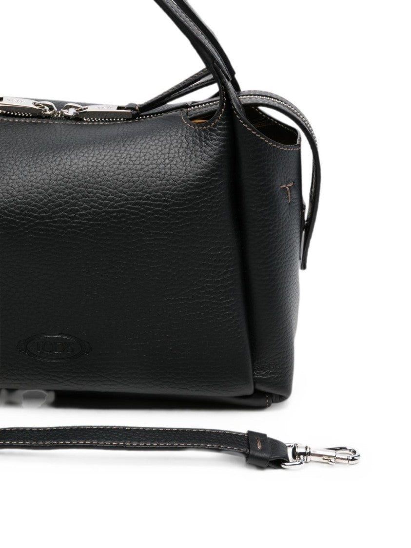 Tod's Black Structured Calfskin Detachable Strap Handbag