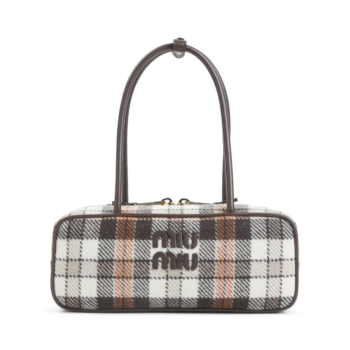 Miu Miu Plaid Pattern Shoulder Bag With Smooth Leather Trim